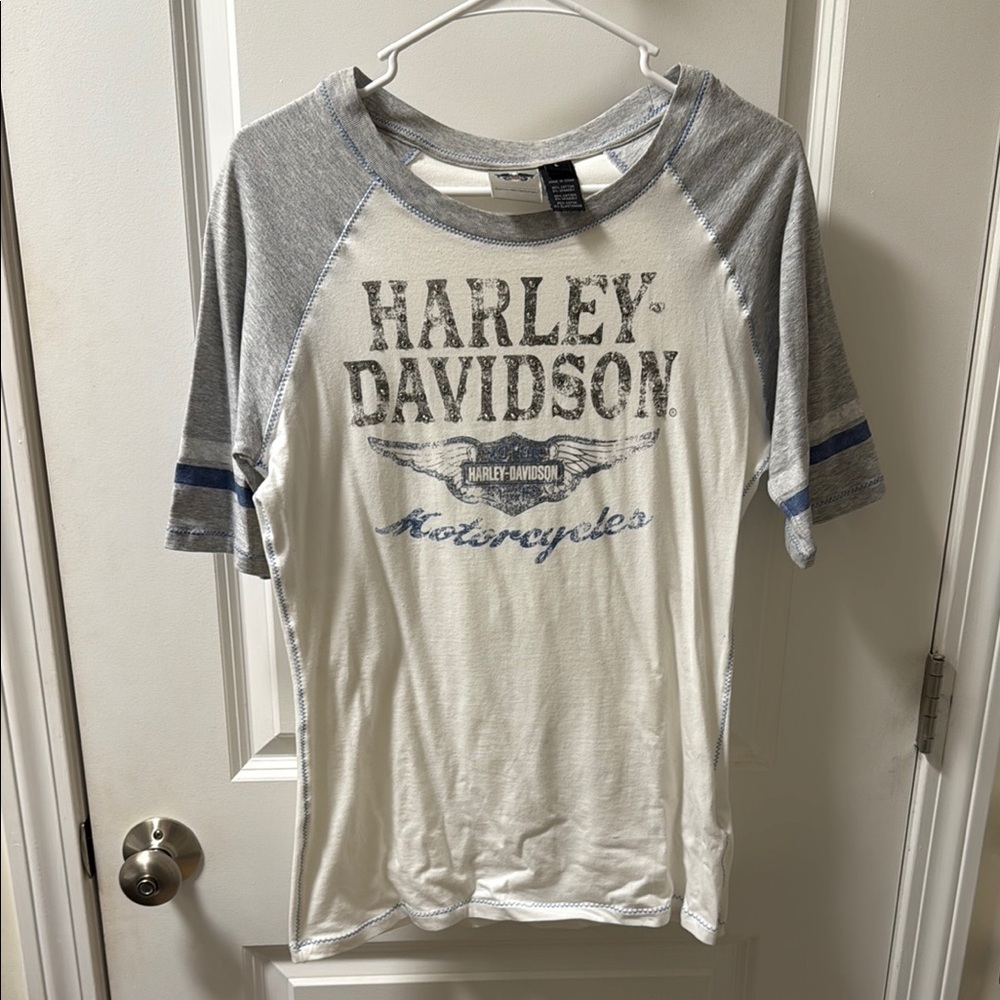 Harley-Davidson Gray and White Short Sleeve Tee